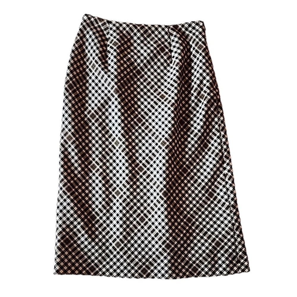 Womens Midi A-Line Skirt Sz 4 UK8‎ Kick Pleat Wool Plaid Preppy Old Money Career